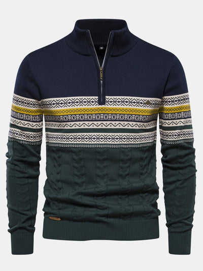 Hanibal® | Contrast Geometric Jacquard Quarter-Zip Sweater