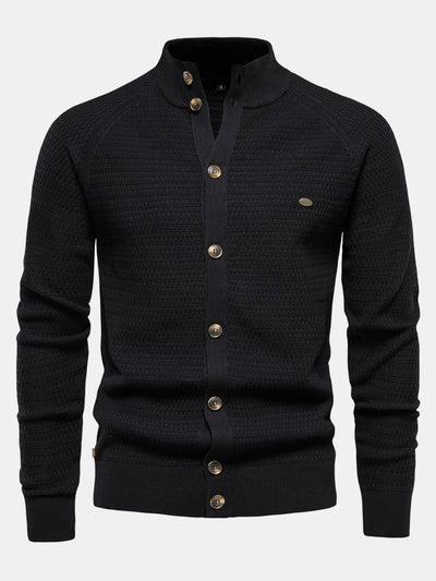 Dov® | Textured Stand Collar Button Up Sweater