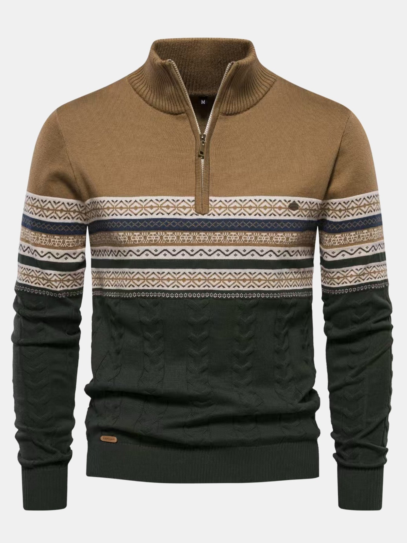Hanibal® | Contrast Geometric Jacquard Quarter-Zip Sweater