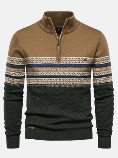 Hanibal® | Contrast Geometric Jacquard Quarter-Zip Sweater