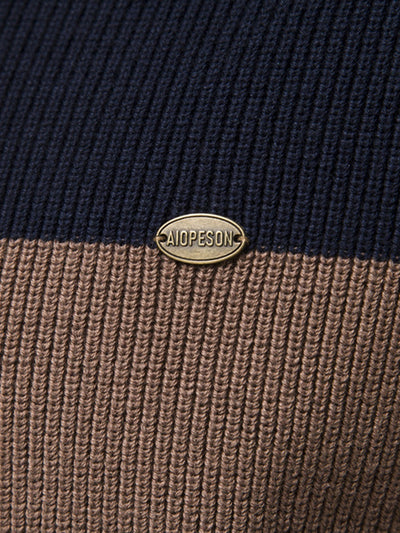 Dume® | Color Block Zipper Stand Collar Sweater