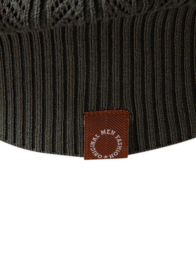Steven | Long Sleeved Knitted Geometric Jacquard Zippe Polo Shirt