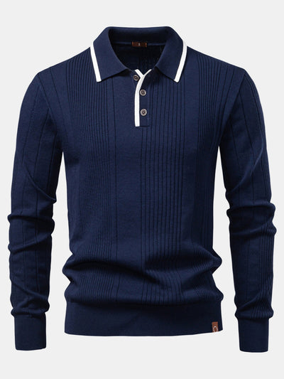 Timothy | Long Sleeved Knitted Stripe Jacquard Polo Shirt