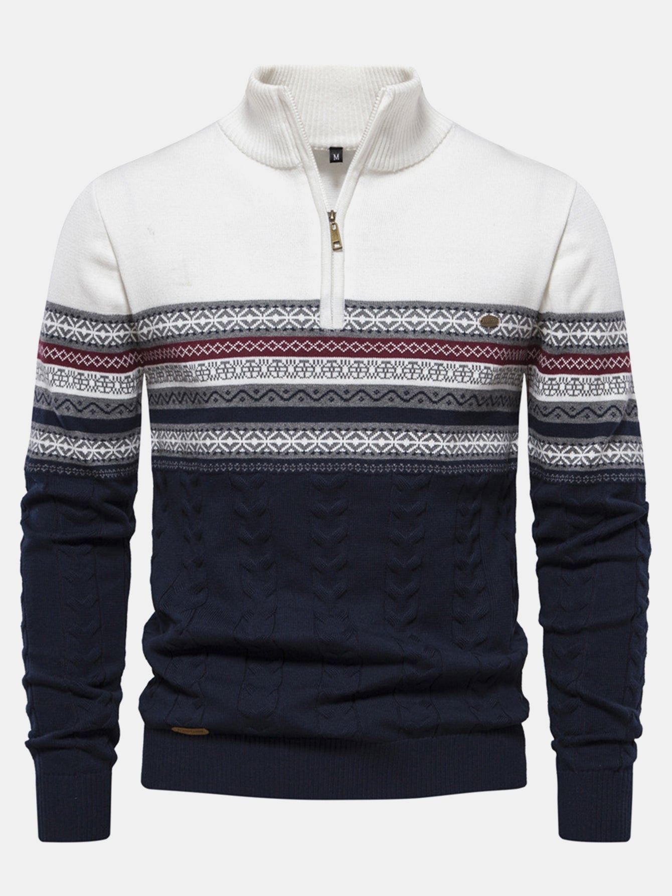 Hanibal® | Contrast Geometric Jacquard Quarter-Zip Sweater