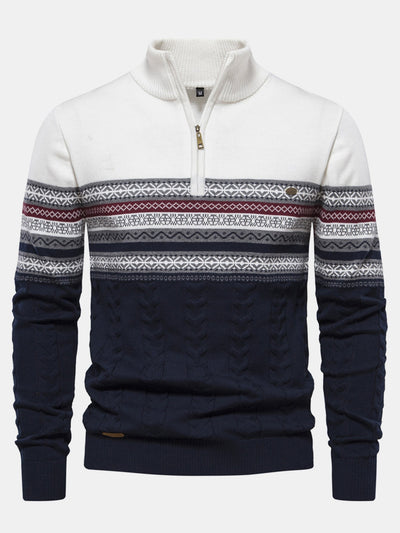 Hanibal® | Contrast Geometric Jacquard Quarter-Zip Sweater
