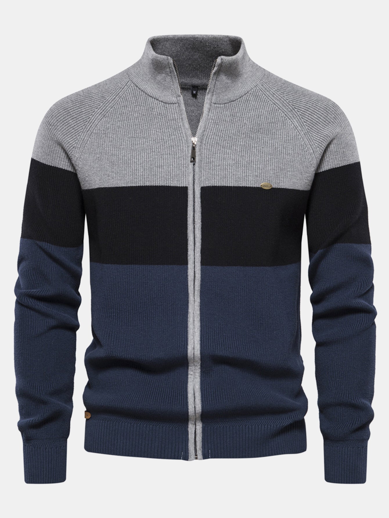 Dume® | Color Block Zipper Stand Collar Sweater