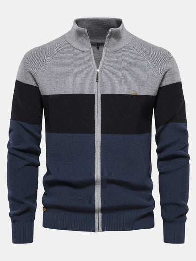 Dume® | Color Block Zipper Stand Collar Sweater