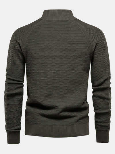 Dov® | Textured Stand Collar Button Up Sweater