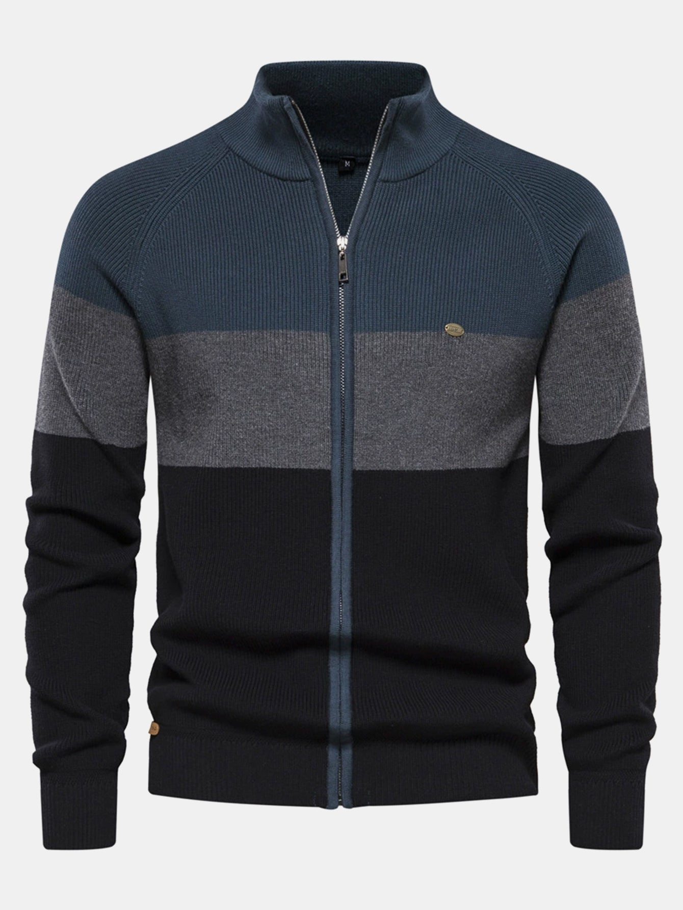 Dume® | Color Block Zipper Stand Collar Sweater