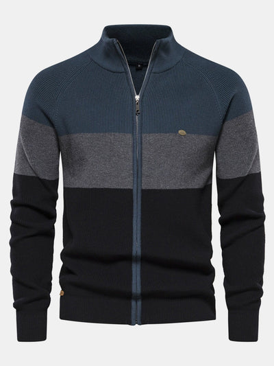 Dume® | Color Block Zipper Stand Collar Sweater