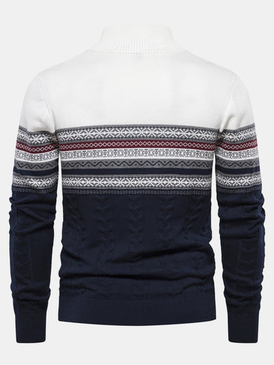 Hanibal® | Contrast Geometric Jacquard Quarter-Zip Sweater