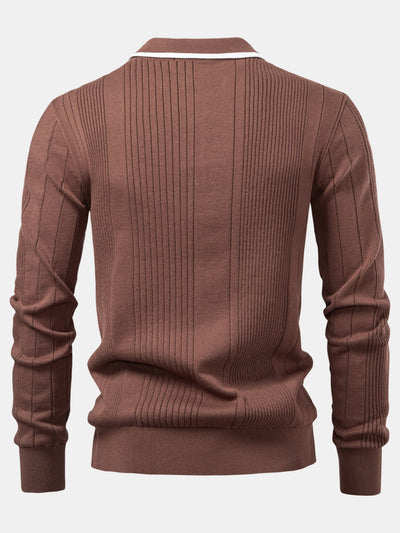 Timothy | Long Sleeved Knitted Stripe Jacquard Polo Shirt