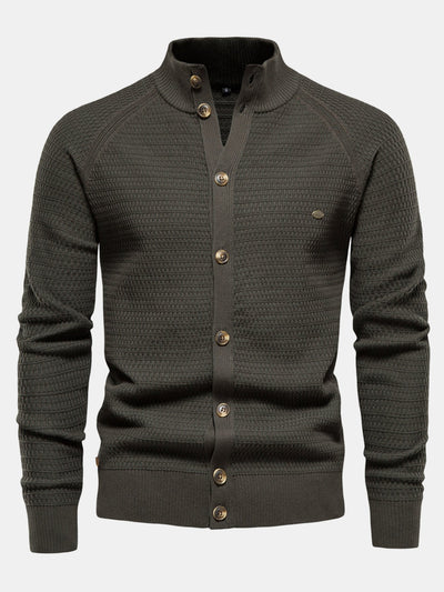 Dov® | Textured Stand Collar Button Up Sweater