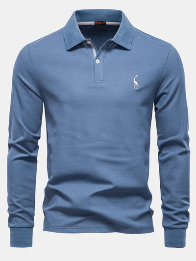 Hubert® | Long Sleeved Giraffe Embroidery Polo Shirt