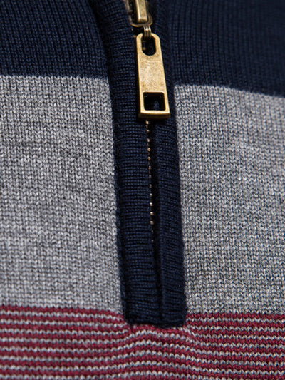 Gracián® | Contrast Stripe Quarter Zip Sweater