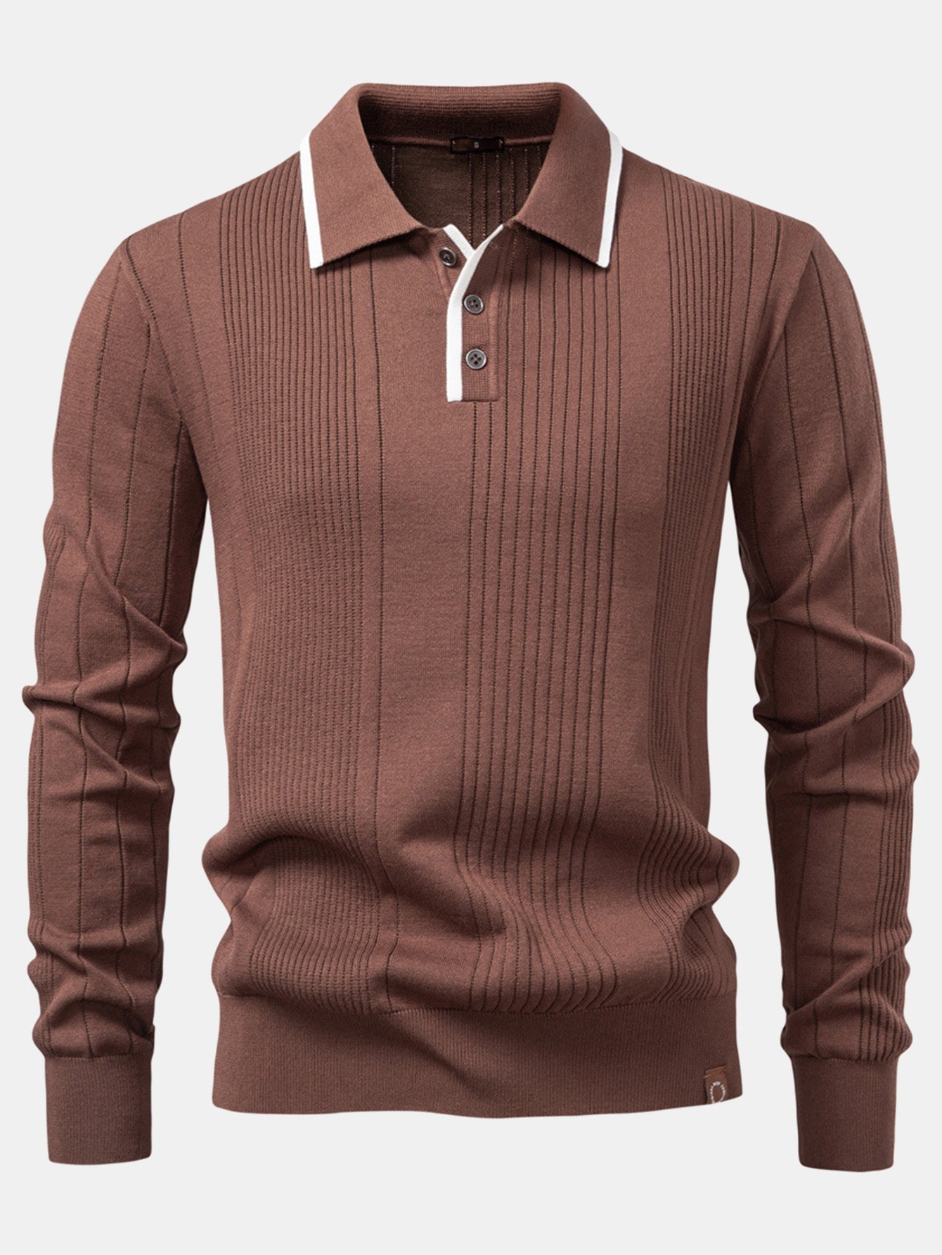 Timothy | Long Sleeved Knitted Stripe Jacquard Polo Shirt