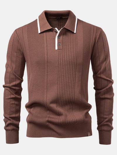 Timothy | Long Sleeved Knitted Stripe Jacquard Polo Shirt