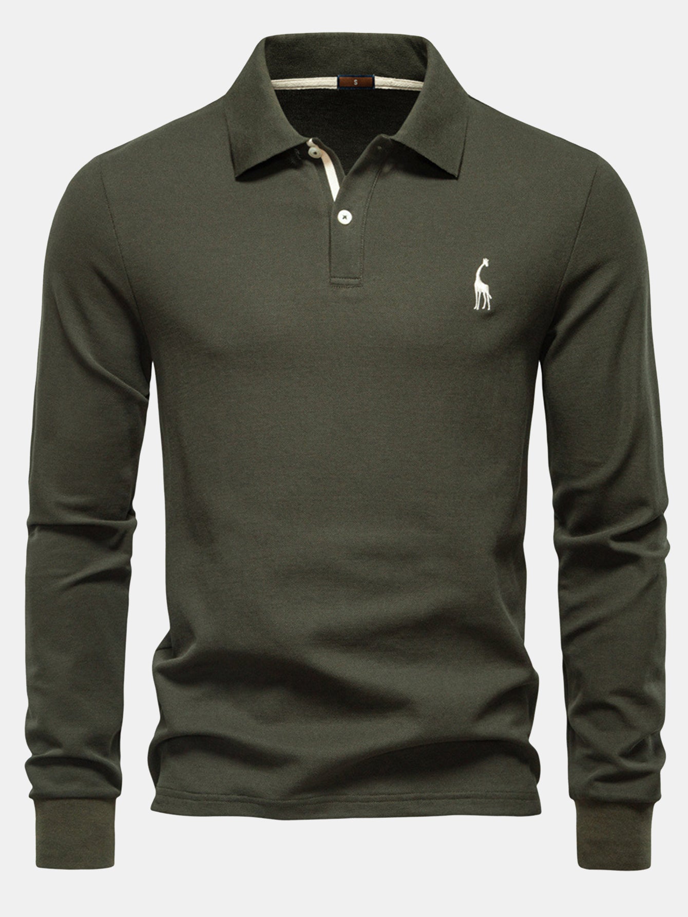 Hubert® | Long Sleeved Giraffe Embroidery Polo Shirt