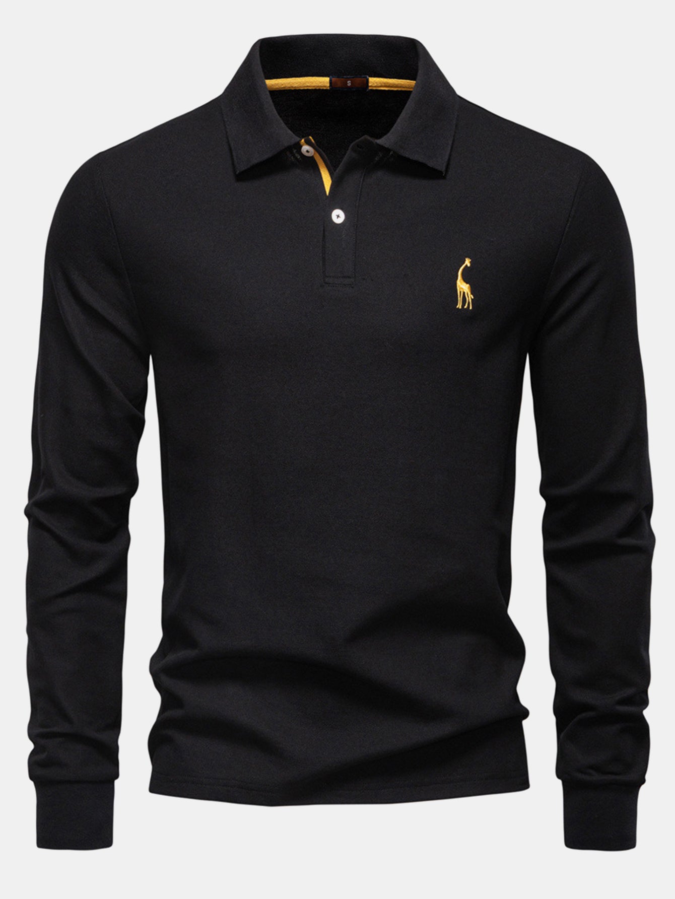 Hubert® | Long Sleeved Giraffe Embroidery Polo Shirt