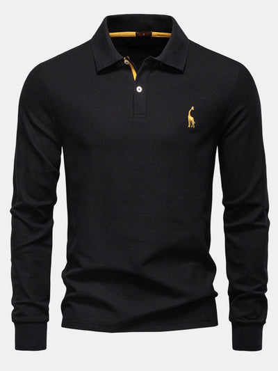 Hubert® | Long Sleeved Giraffe Embroidery Polo Shirt