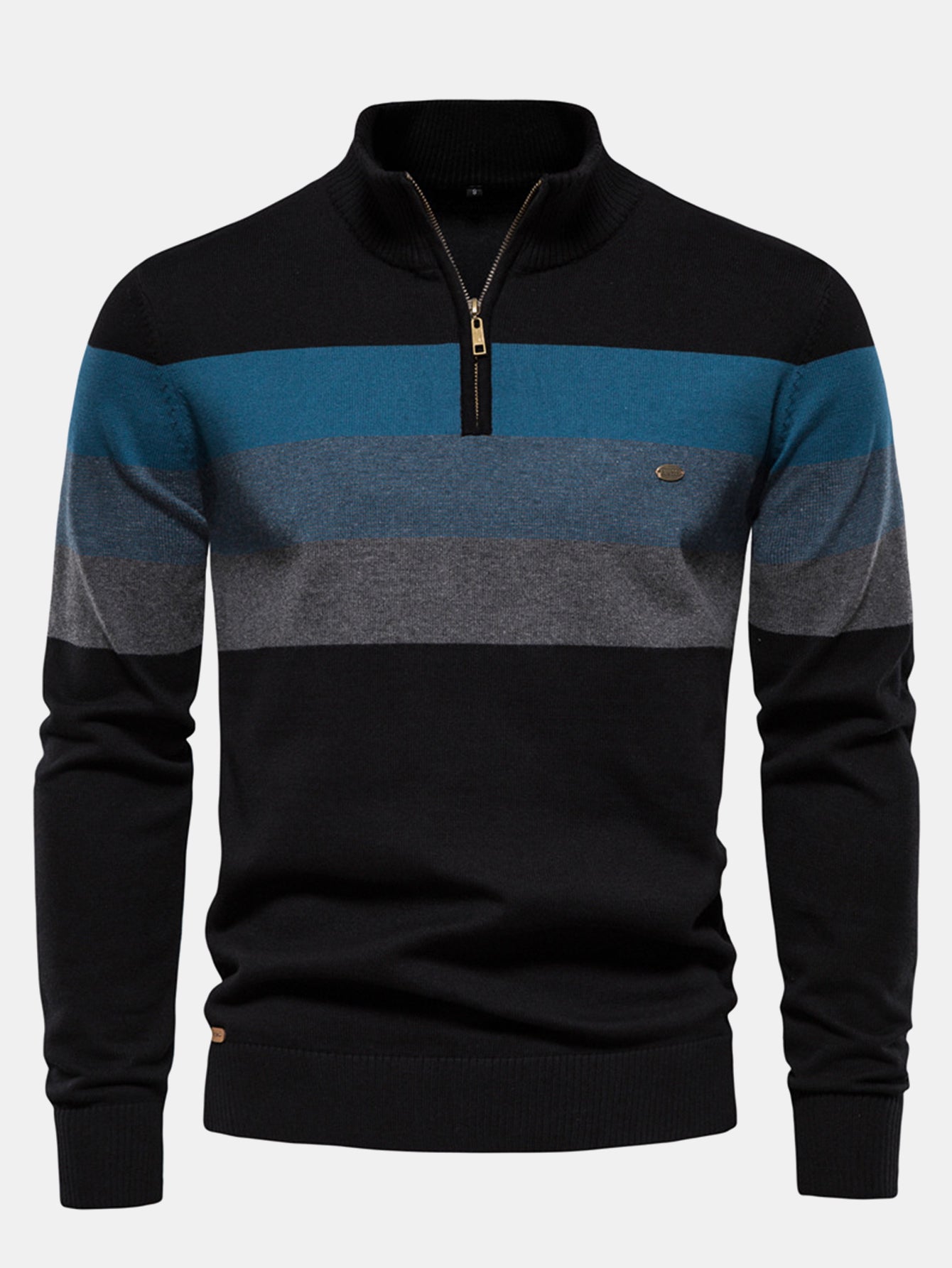 Gracián® | Contrast Stripe Quarter Zip Sweater