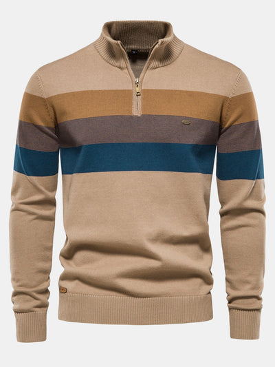 Gracián® | Contrast Stripe Quarter Zip Sweater
