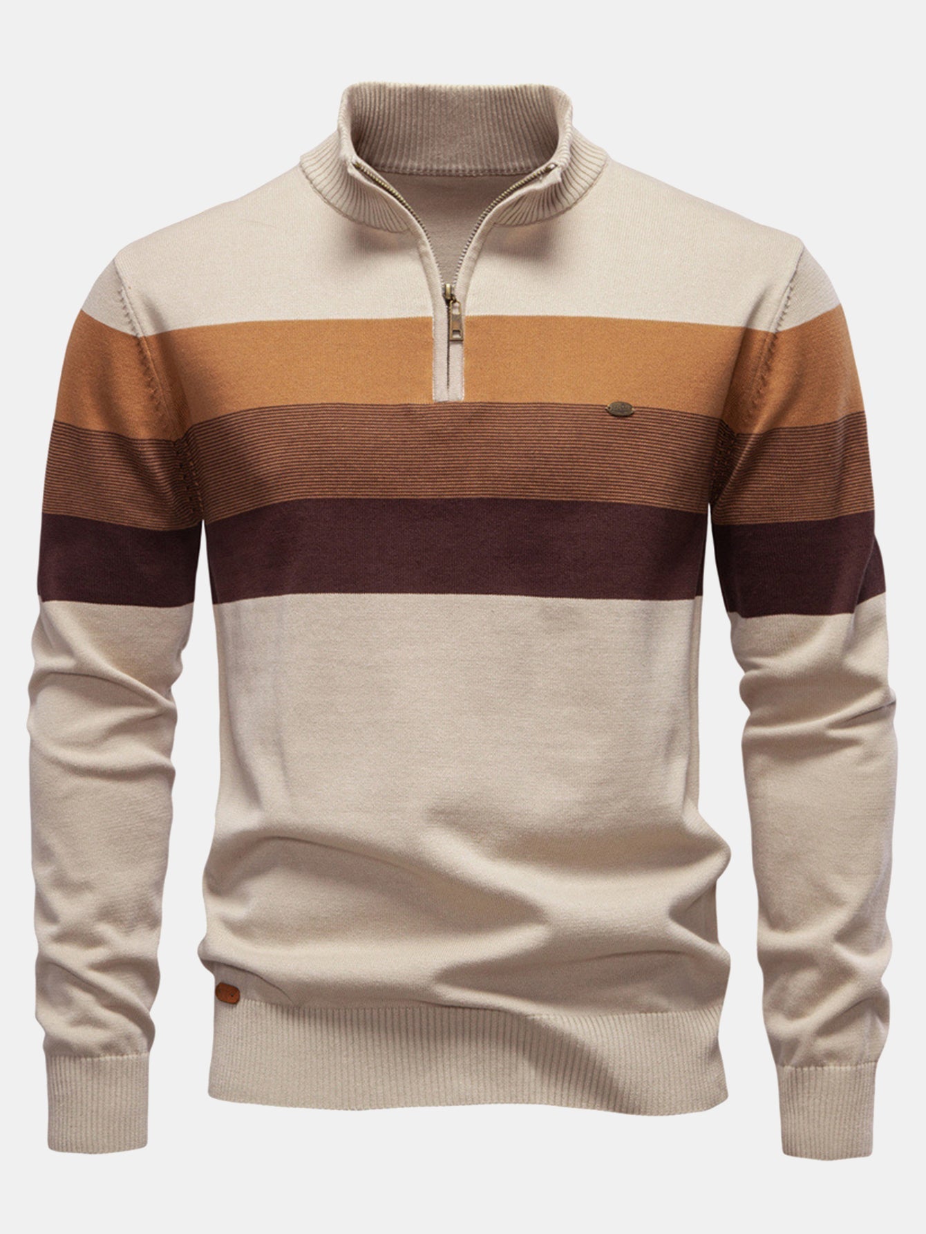 Gracián® | Contrast Stripe Quarter Zip Sweater