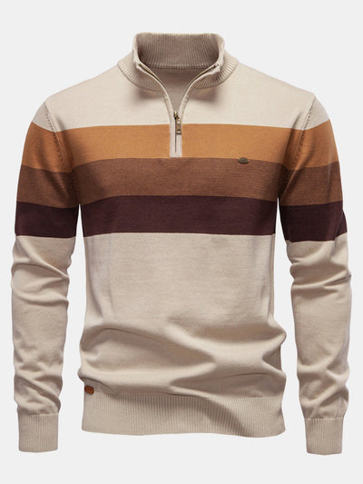 Gracián® | Contrast Stripe Quarter Zip Sweater