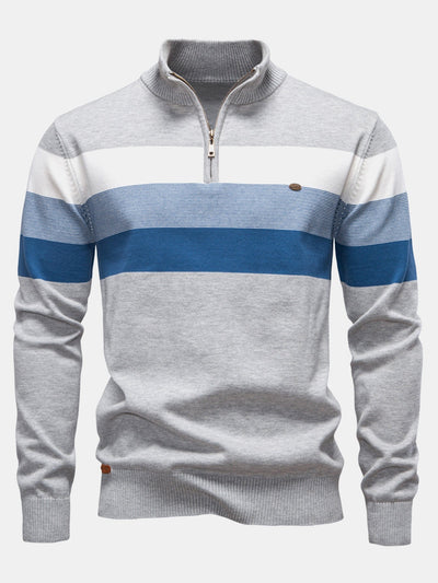 Gracián® | Contrast Stripe Quarter Zip Sweater