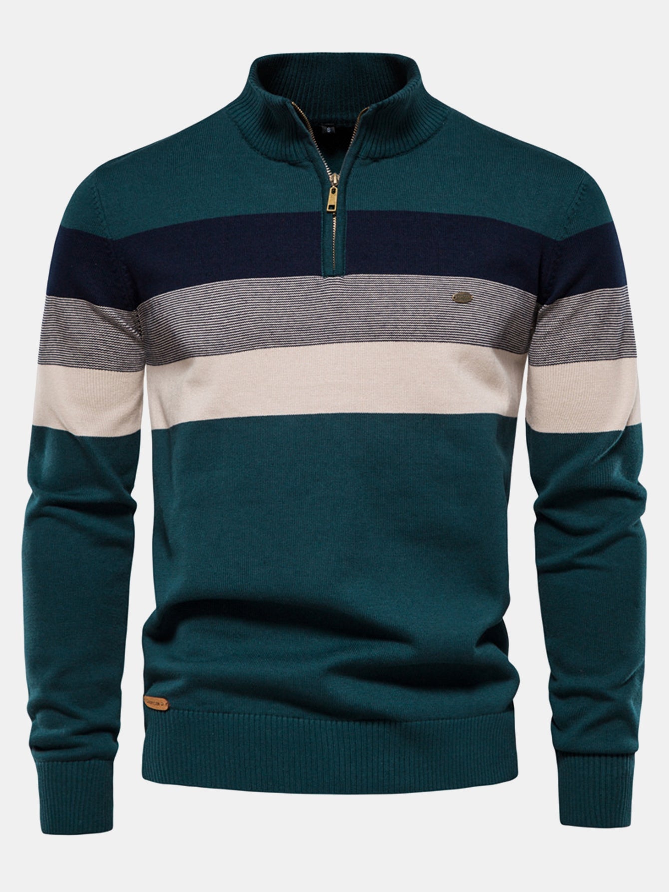 Gracián® | Contrast Stripe Quarter Zip Sweater