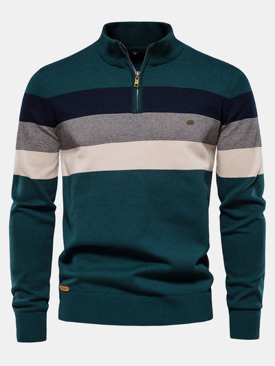 Gracián® | Contrast Stripe Quarter Zip Sweater