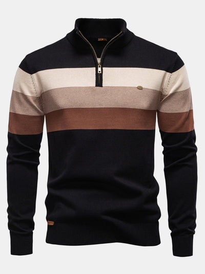 Gracián® | Contrast Stripe Quarter Zip Sweater