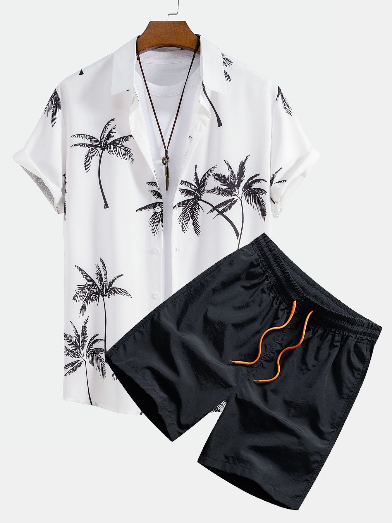 Onésimo® | Palm Tree Print Button Up Shirt & Swim Shorts