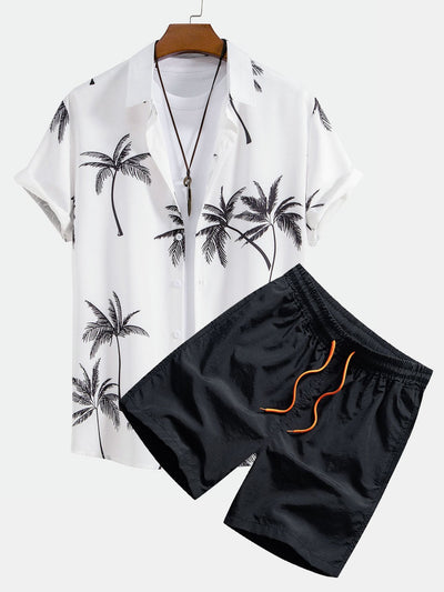 Onésimo® | Palm Tree Print Button Up Shirt & Swim Shorts