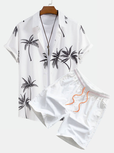 Onésimo® | Palm Tree Print Button Up Shirt & Swim Shorts