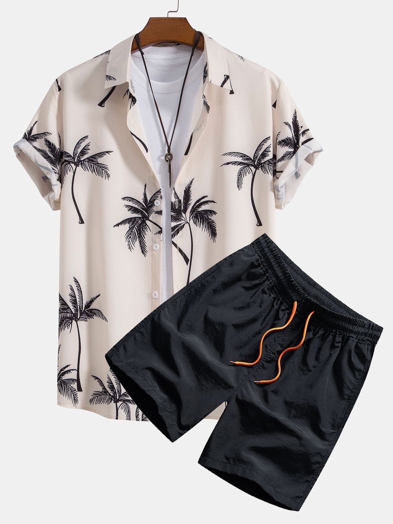 Onésimo® | Palm Tree Print Button Up Shirt & Swim Shorts