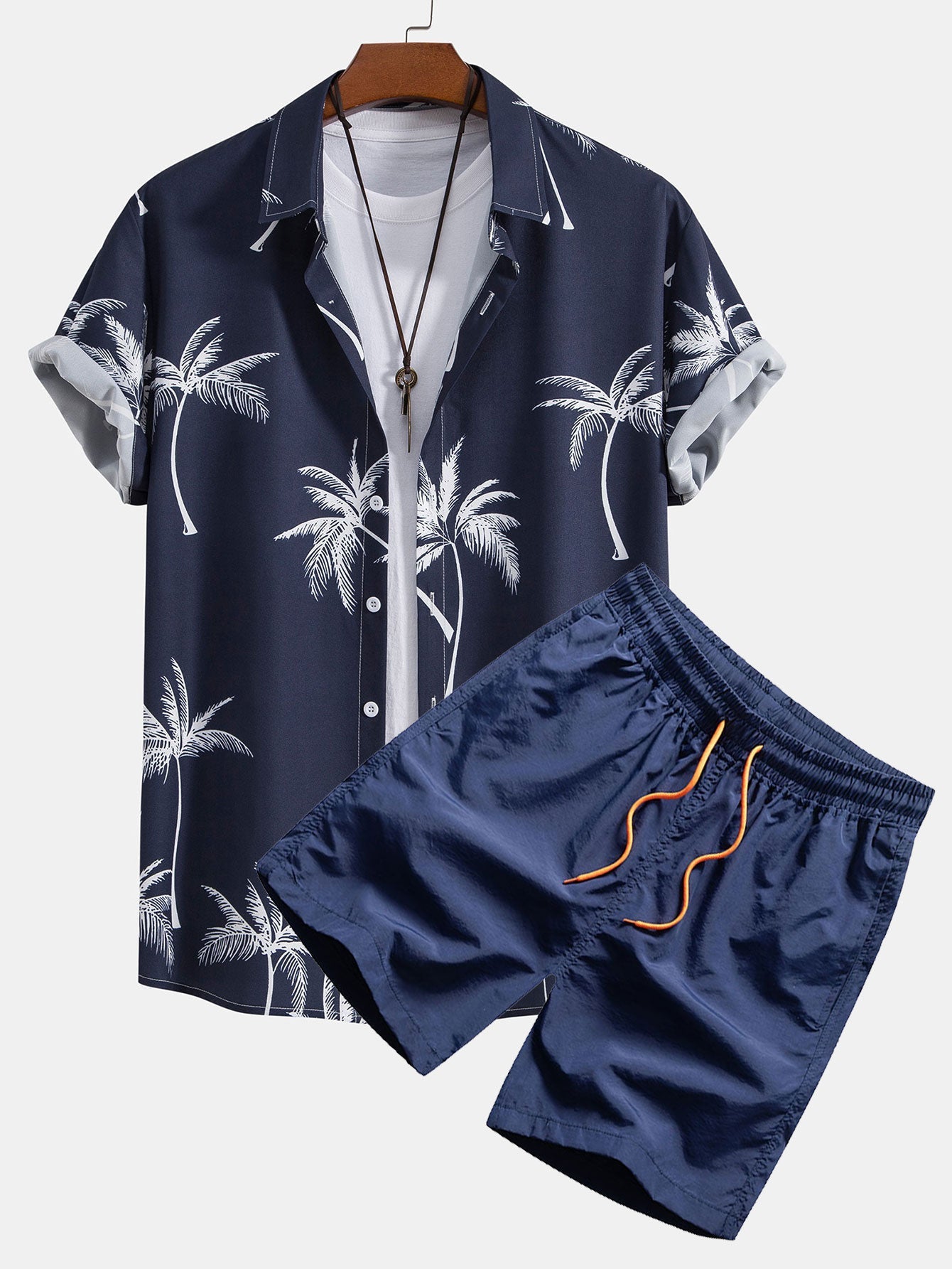 Onésimo® | Palm Tree Print Button Up Shirt & Swim Shorts