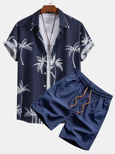 Onésimo® | Palm Tree Print Button Up Shirt & Swim Shorts