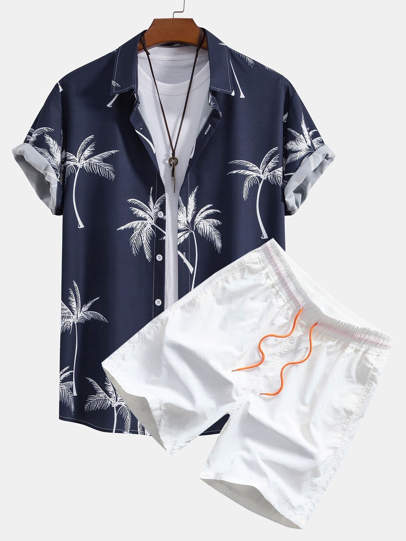 Onésimo® | Palm Tree Print Button Up Shirt & Swim Shorts