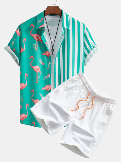 Otalvaro® | Flamingo Stripe Panel Shirt & Swim Shorts