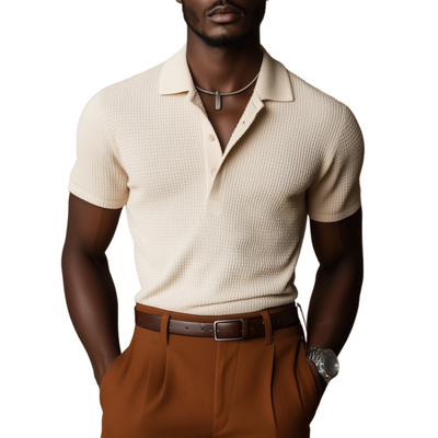 Devin | Men'S Casual Breathable Cotton Blended Waffle Lapel Slim Fit Short Sleeve Polo Shirt