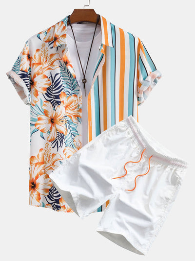 Morris® | Tropical Stripe Panel Shirt & Swim Shorts