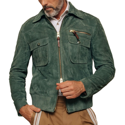 Besart® | Men's Retro Lapel Zipper Breast Pocket Suede Jacket 01953047Z
