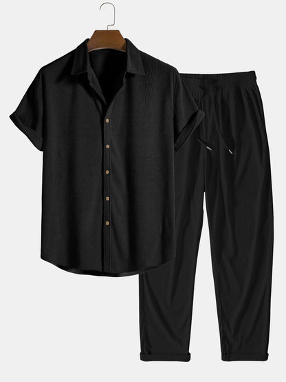 Bernardo® | Corduroy Button Up Short Sleeved Shirt & Straight Leg Corduroy Pants