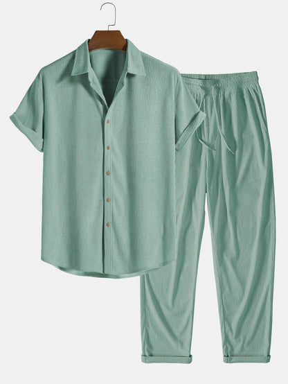 Bernardo® | Corduroy Button Up Short Sleeved Shirt & Straight Leg Corduroy Pants