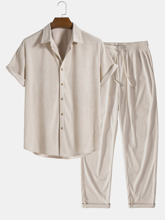 Bernardo® | Corduroy Button Up Short Sleeved Shirt & Straight Leg Corduroy Pants