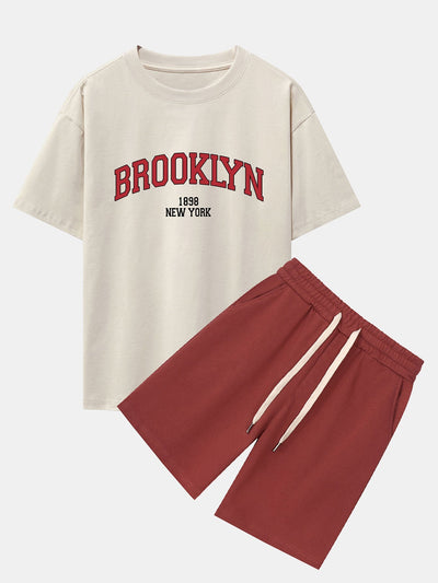 Olimpio® | Brooklyn Print Drop Shoulder Oversize T-Shirt & Jersey Shorts