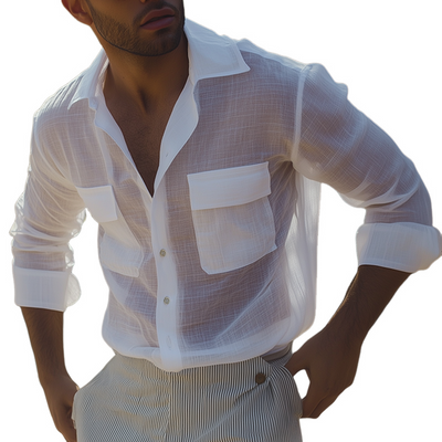 Jamal | Men'S Retro Casual Solid Color Linen Lapel Long Sleeve Shirt