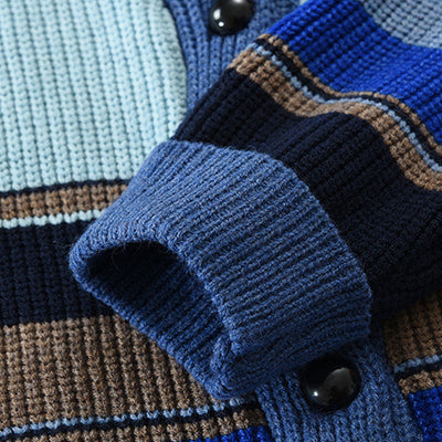 Men's Colorblock Lapel Sweater Jacket