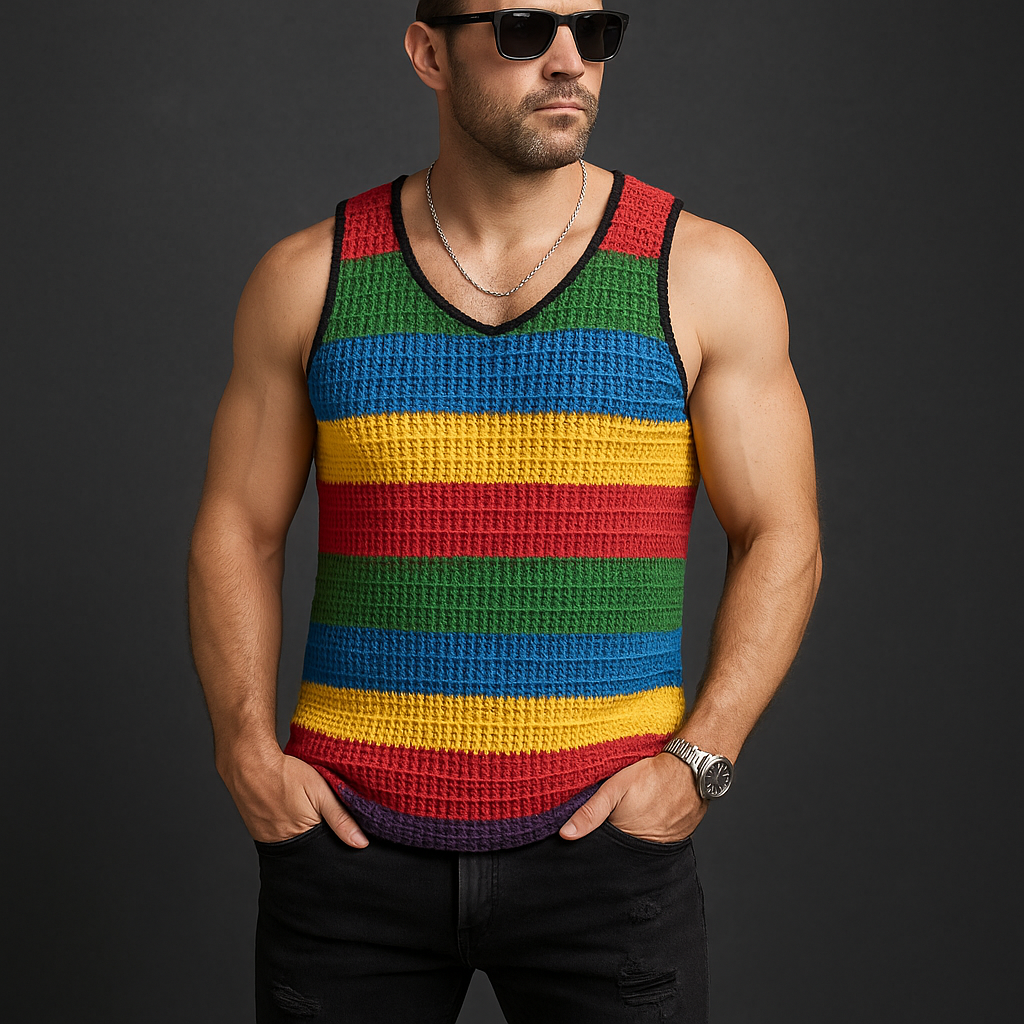 Miguel | Men'S Summer Fashion Colorful Striped Knitted Sleeveless Tank Top